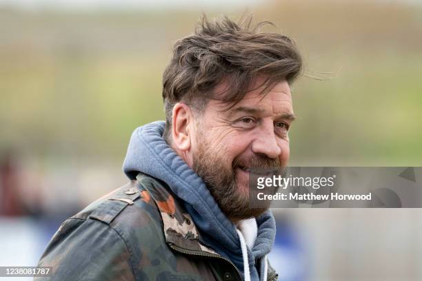 Nick Knowles looks on during a Battle of the Balls fundraiser football match between Gloucester City Legends and Rugby for Heroes at New Meadow Park...