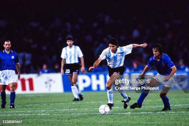 Jorge Burruchaga of Argentina and Paolo Maldini of Italy during the FIFA World Cup Semi-Final match between Argentina and Italy, at Stadio San Paolo,...