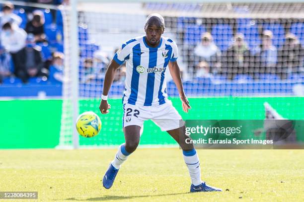 Allan-Roméo Nyom of Leganés in actionduring the La Liga Smartbank match between CD Leganes and AD Alcorcon at Estadio Municipal de Butarque on...