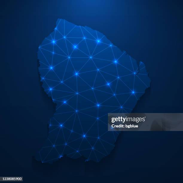 french guiana map network - bright mesh on dark blue background - french guiana stock illustrations