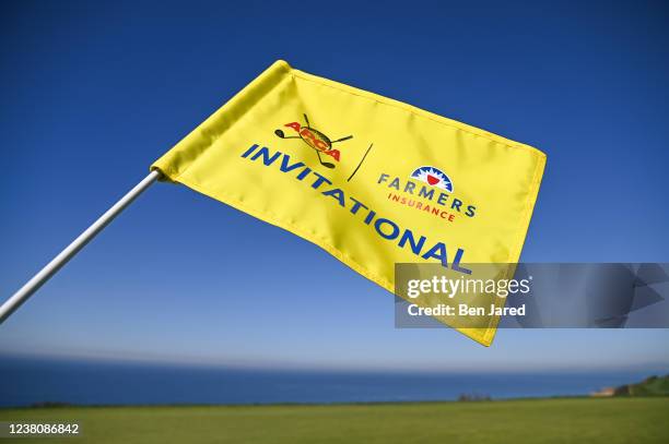 Pin flag signage is seen during the final round of the APGA Tour at Farmers Insurance Open at Torrey Pines South on January 30, 2022 in San Diego,...