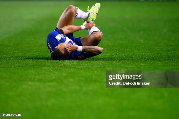 Evanilson of FC Porto injured during the Liga Portugal Bwin match between FC Porto and CS Maritimo at Estadio do Dragao on January 30, 2022 in Porto,...