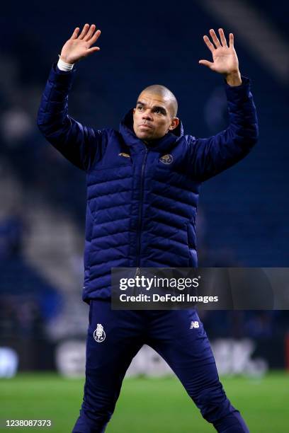 Pepe of FC Porto gestures during the Liga Portugal Bwin match between FC Porto and CS Maritimo at Estadio do Dragao on January 30, 2022 in Porto,...