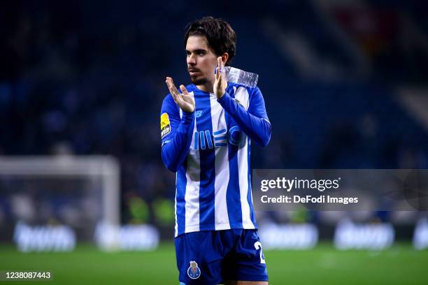 Vitinha of FC Porto gestures during the Liga Portugal Bwin match between FC Porto and CS Maritimo at Estadio do Dragao on January 30, 2022 in Porto,...