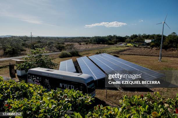 Bus that drives with hydrogen is pictured at a station of the Ad Astra Rocket Company in Guanacaste, Costa Rica, on January 19, 2022. - Former...
