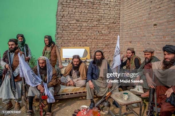 Group of Taliban fighters prepare to fight ISIS at a base in Jalalabad on December 18 2021 in Jalalabad, Afghanistan.
