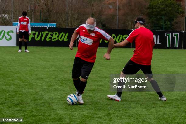 Players of the Portugal national football team for the blind perform training at the Porto Pinheiro sports complex, Lisbon. 30 January 2022. The...