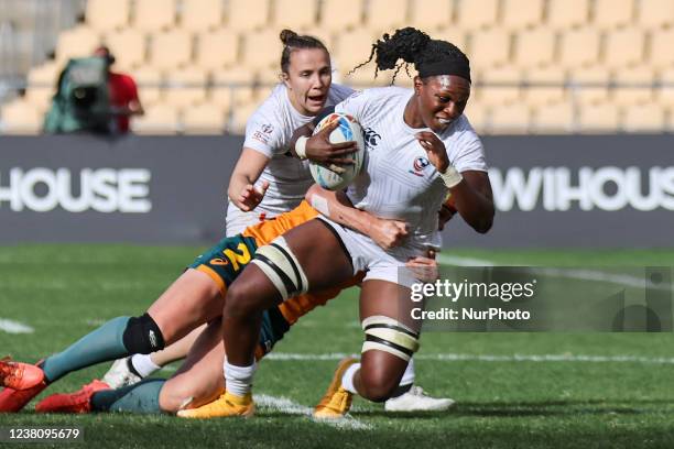 Kristi Kirshe of United States in action during the Women's HSBC World Rugby Sevens Series 2022 Semifinal match between Australian and United States...