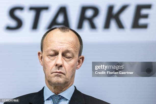 Friedrich Merz, Chairman of the CDU , is pictured during the press conference about the results of the election of CDU chairman Merz by postal vote...