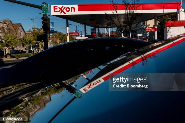 An Exxon Mobil gas station in San Francisco, California, U.S., on Thursday, Jan. 27, 2022. Exxon Mobil Corp. Is scheduled to release earnings figures...