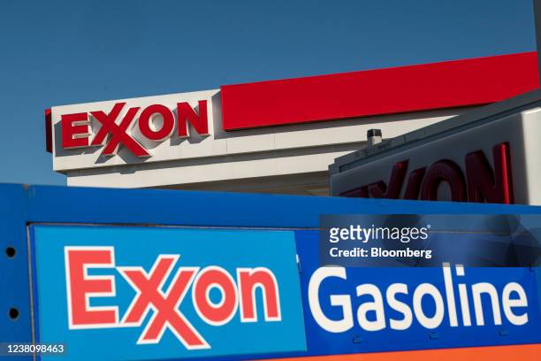 An Exxon Mobil gas station in Mountain View, California, U.S., on Thursday, Jan. 27, 2022. Exxon Mobil Corp. Is scheduled to release earnings figures...