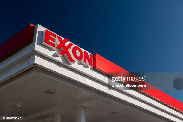 Signage at an Exxon Mobil gas station in Mountain View, California, U.S., on Thursday, Jan. 27, 2022. Exxon Mobil Corp. Is scheduled to release...