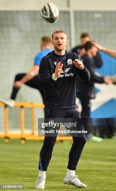 Rory Hutchinson of Scotland during a training session ahead of their first Six Nations match with England this weekend, at the Oriam High Performance...