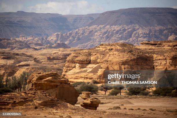 General view shows the Nabataean archaeological site of al-Hijr , near the northwestern Saudi city of al-Ula, on January 31, 2022. - Dating back to...