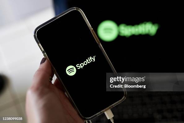 The Spotify logo on a smartphone arranged in Saint Thomas, U.S.... News