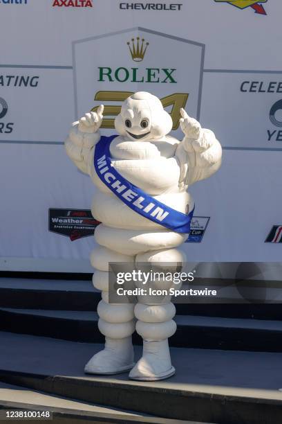 The Michelin Man poses in Victory Lane during the Rolex 24 at Daytona on January 30, 2022 at Daytona International Speedway in Daytona Beach, Fl.