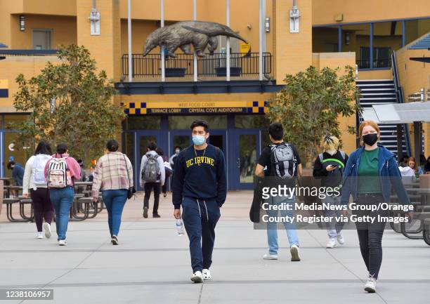 Irvine, CA Students return to campus after a few weeks of online learning due to a COVID-19 surge at UCI in Irvine, CA, on Monday, January 31, 2022.