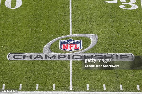 A View Of The NFL Championship Logo On The Field Before The AFC News a-view-of-the-nfl-championship-logo-on-the-field-before-the-afc-news
