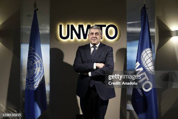 Secretary-General of the World Tourism Organization, Zurab Pololikashvili poses for a photo during an exclusive interview with Anadolu Agency at the...