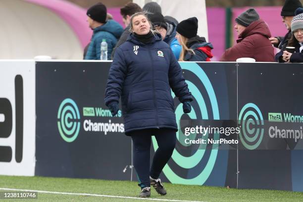 Blackburn Rovers coach Ellie Cash during the Women's FA Cup 4th Round tie between Durham Women FC and Blackburn Rovers at Maiden Castle, Durham City...