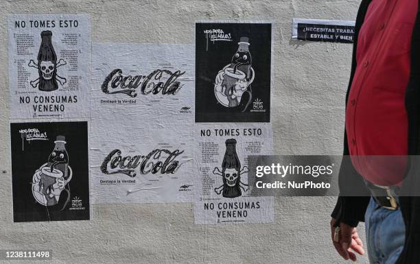 Anti Coca-Cola campaign posters. On Monday, January 31 in San Cristobal de las Casas, Chiapas, Mexico.