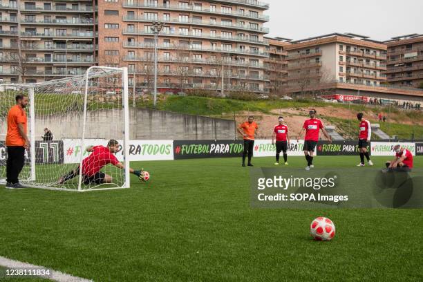 Players of the national soccer team for the blind are training at the Porto Pinheiro sports field in Lisbon. The first phase of the blind soccer...