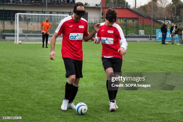 Players of the national soccer team for the blind are training at the Porto Pinheiro sports field in Lisbon. The first phase of the blind soccer...