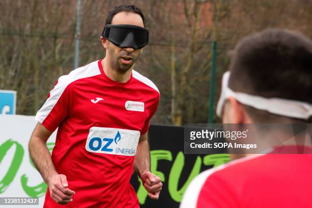National blind soccer team player participates in training at Lisbon's Porto Pinheiro sports field. The first phase of the blind soccer national team...