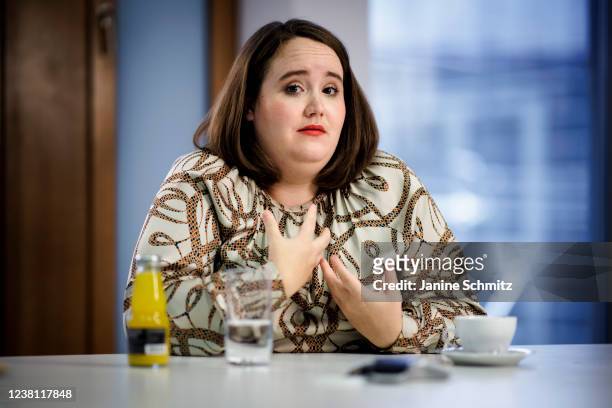Ricarda Lang, Deputy co-leader and spokeswoman on women's affairs for the German Greens party , is pictured during an interview on December 09, 2021...