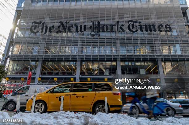 The New York Times Building in New York City on February 1, 2022. - The New York Times announced on January 31 it had bought Wordle, a phenomenon...