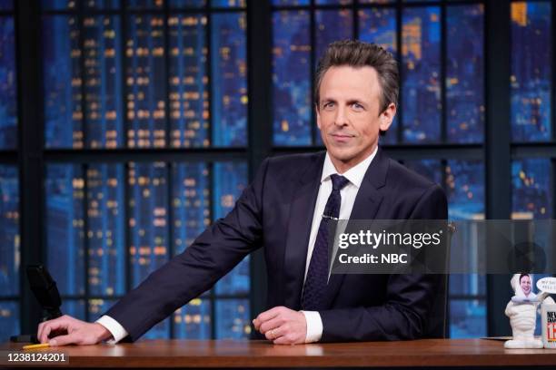 Episode 1252 -- Pictured: Host Seth Meyers during the monologue on February 1, 2022 --