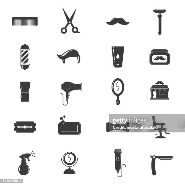 black and white hair salon icons - mustache isolated stock illustrations