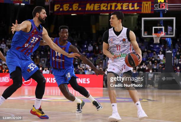 Vladimir Lucic and Nikola Mirotic during the match between FC Barcelona and FC Bayern Munich Basketball, corresponding to the week 24 of the...