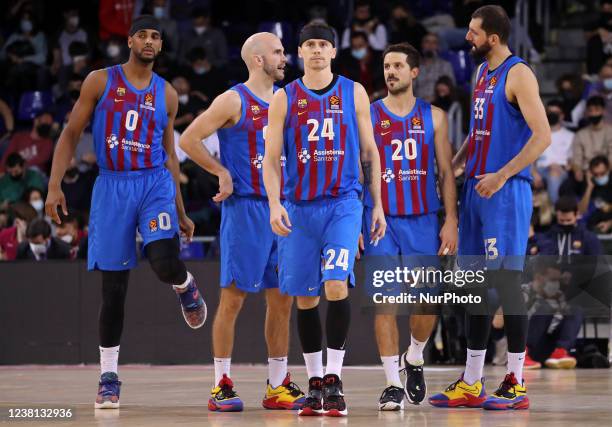 Barcelona team during the match between FC Barcelona and FC Bayern Munich Basketball, corresponding to the week 24 of the Euroleague, played at the...