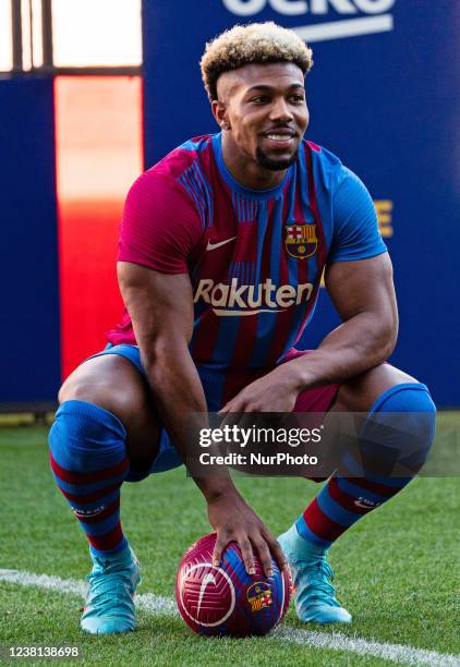 Adama Traore during his presentation as a new player of FC Barcelona, in Barcelona, Spain, on 02th February 2022.