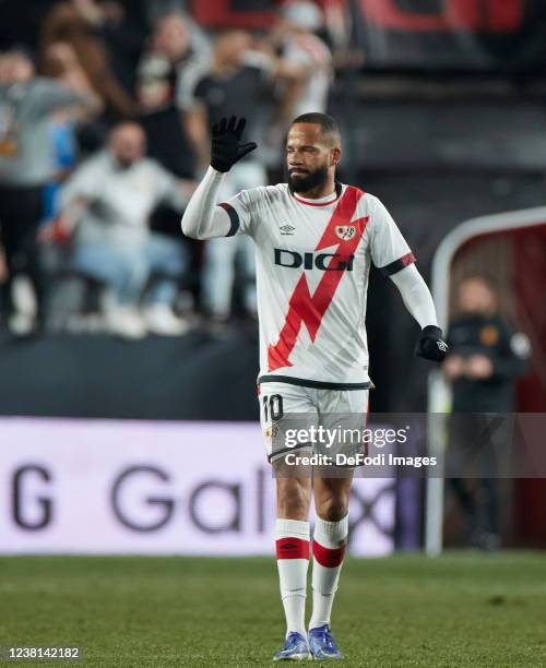 Tiago Manuel Dias of Rayo Vallecano gestures during the Copa del Rey match between Rayo Vallecano and RCD Mallorca at Estadio de Vallecas on February...