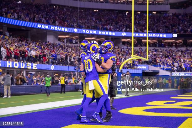 Los Angeles, CA Rams running back Cooper Kupp is congratulated by teammates after scoring a touchdown as the Rams beat the 49ers 20-17 during the NFC...