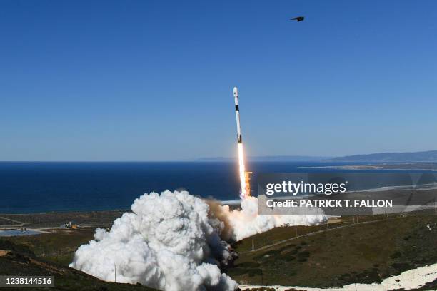 Bird takes flight as a SpaceX Falcon 9 rocket with the NROL-87 spy satellite payload for the National Reconnaissance Office launches from the SLC-4E...