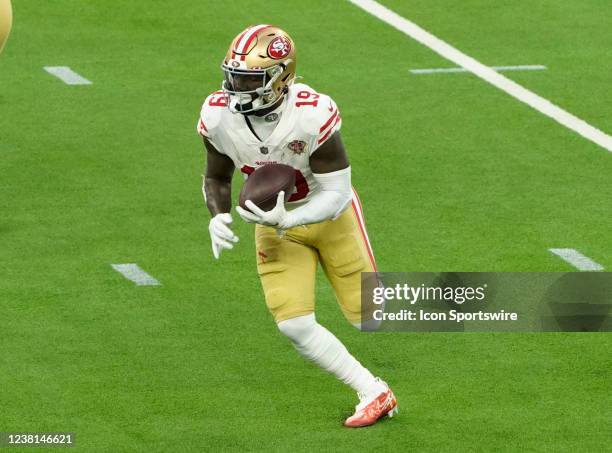 Deebo Samuel of the 49ers during the NFC Conference Championship game between the San Francisco 49ers and the Los Angeles Rams on January 30 at SoFi...