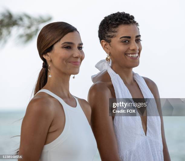 Roselyn Sanchez and Kiara Barnes in The Big Five Oh episode of FANTASY ISLAND airing Sunday, Sep. 12 on FOX.