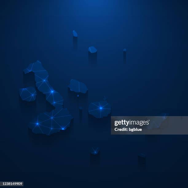 galapagos islands map network - bright mesh on dark blue background - galapagos stock illustrations