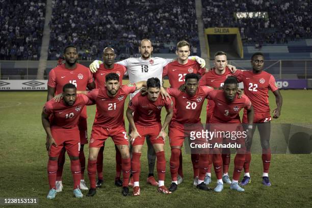 The Canadian national f team lines up for a picture during a game between El Salvador and Canada as part of the CONCACAF qualifiers games for the...