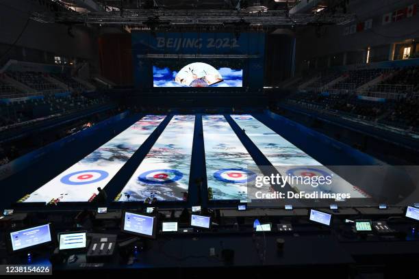 The National Aquatics Centre general view inside the stadium at Curling Mixed Doubles during the Beijing 2022 Winter Olympics at National Aquatics...