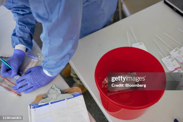 Healthcare worker conducts a Covid-19 rapid test at a drive through testing site in Charlotte Amalie, Saint Thomas, U.S. Virgin Islands, U.S., on...