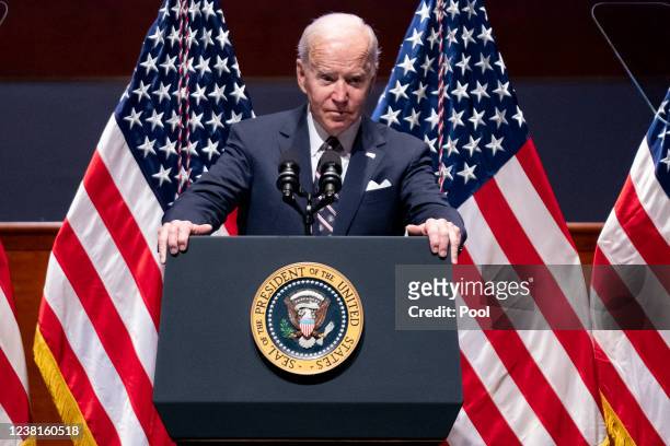 President Joe Biden addresses the National Prayer Breakfast at the U.S. Capitol on February 3, 2022 in Washington, DC. Earlier today the White House...