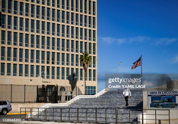 View of the US embassy in Havana, on February 3, 2022. - The Cuban government on Thursday "emphatically and forcefully" demanded the end of the U.S....