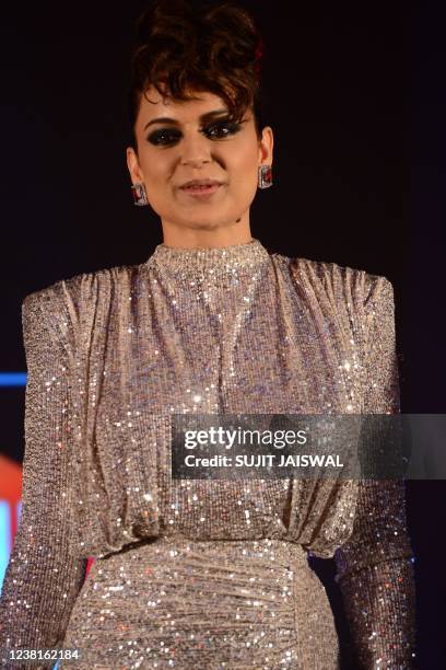 Bollywood actress Kangana Ranaut poses during the ALT Balaji and MX Player announcement of the reality show 'Lock Upp' in Mumbai on February 3, 2022.