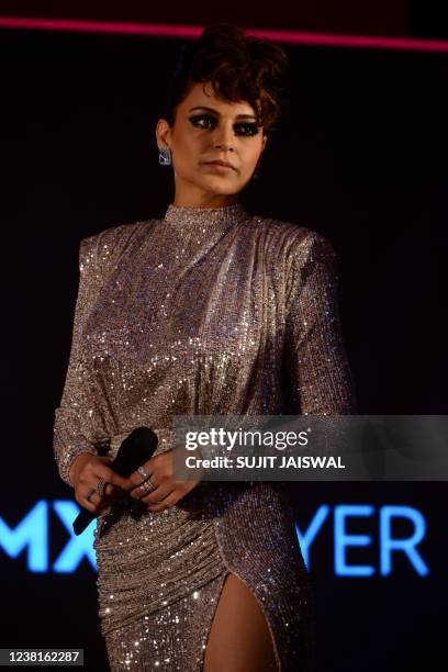 Bollywood actress Kangana Ranaut poses during the ALT Balaji and MX Player announcement of the reality show 'Lock Upp' in Mumbai on February 3, 2022.