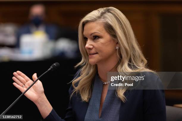 Melanie Coburn, former director of marketing, marketing coordinator and cheerleader for the Washington Football Team, testifies during a House...