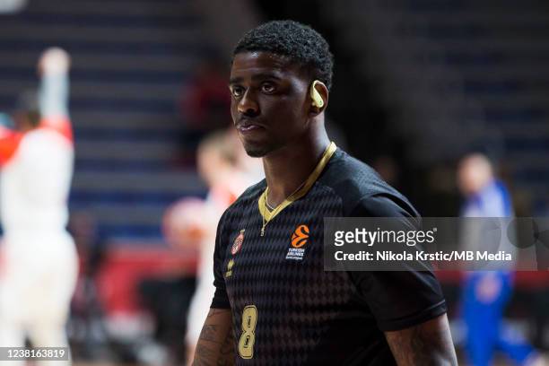 Dwayne Bacon of AS Monaco warms up during the Turkish Airlines EuroLeague match between Crvena Zvezda mts Belgrade and AS Monaco at Aleksandar...